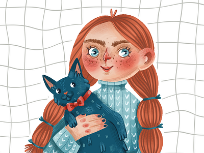 Girl and cat art cat character girl girl and cat illustration