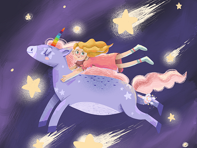 Unicorn and girl adobe photoshop art character illustration pink purple unicorn