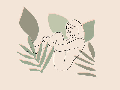 Sitting art artline artwork illustration minimalist summer tropical leaves