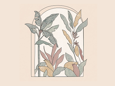 Tropical window art artline artwork doodle illustration minimalism illustration minimalist plants tropical leaves vector