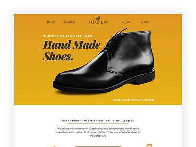 Landing Page for Broken Bird Bootmakers clean landing page leather product shoe web