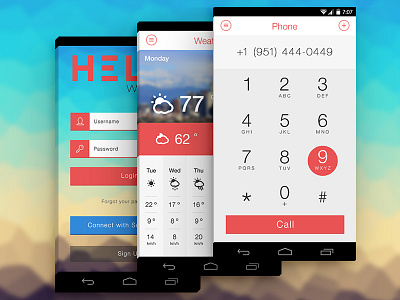 VoIP App Mockup app flat interface login phone ui voip weather