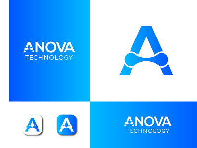 Anova Tech logo anova logo app icon app logo branding coloring logo design icon illustration logo minimal tech logo vector wordmark logo