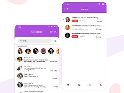 Messaging & Invites Mobile Chat UI app design flat ui