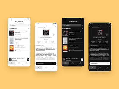 Readwell - A minimalist reading app adobexd app books dark mode design reading redesign ui