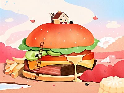 2020-5-24#food#hamburger#scenery design illustration