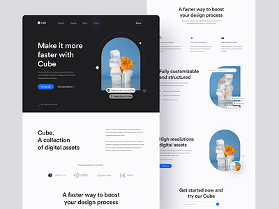 Cube - Landing page Animation animation animation after effects animation design asset black branding clean design concept interaction design landing page motion graphics motion ui ui ui animation ui design ui motion ux design web design white