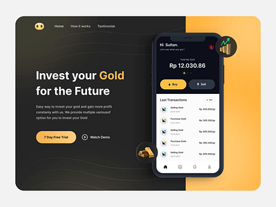Gold Investment Landing page animation animation after effects animation design black branding design design concept future gold hero investment landing page motion graphics motion ui trading ui ui animation ui design ux design web design