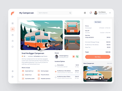 Rental Car Dashboard Animation - Campervan animation booking car dark mode dashboard design concept graphic design interaction light mode management motion motion graphics prototype rental task task manager ui ui design ux design van