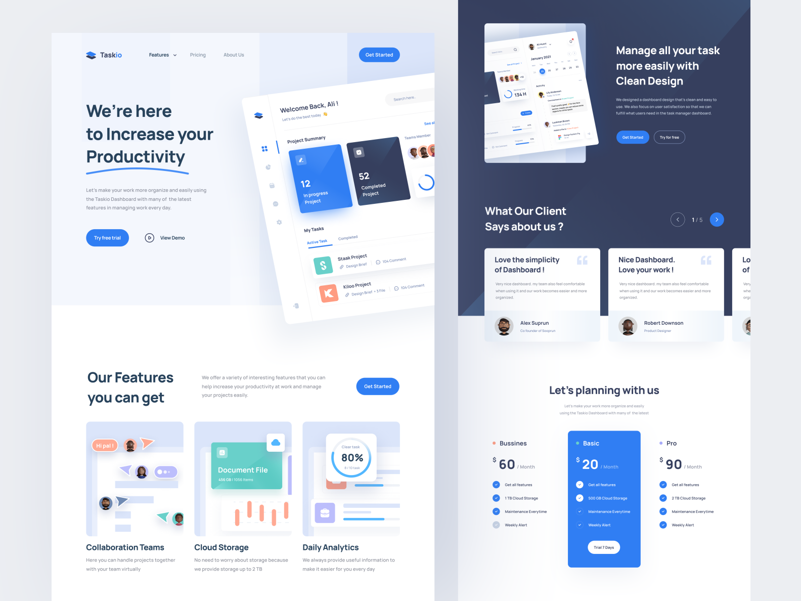 Live Website - Saas Landing Page - Task.oi By Ali Husni For Pickolab 