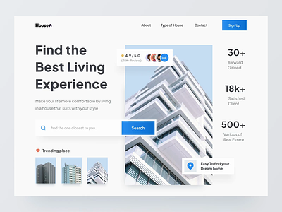 Real Estate Hero Section - Housen animation apartment booking building clean hero home page house landing page minimalist modern motion graphics properties prototype real estate recidence section ui web design web page