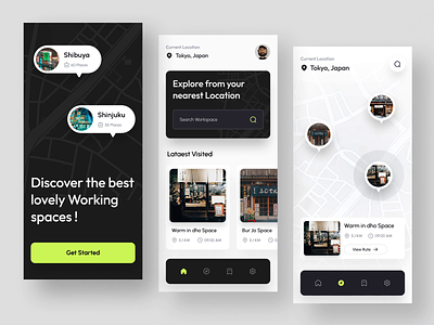 Working Space Finder app - Worktrus animation app application booking clean design finder home interaction maps minimalist mobile modern motion graphics onboarding prototype ui working working space workspace