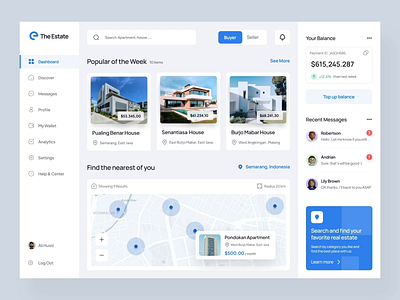 Real Estate Dashboard - The Estate animation booking clean dashboard home house interactions kanban management marketplace minimalist modern property prototype real estate rent rental ui ux web design