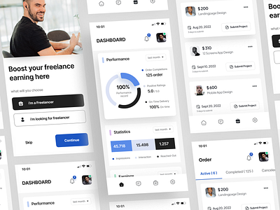 Freelance management mobile app analytics app career clean design freelancer freelancer dashboard freelancer mobile app freelancer portal job job finder job search management minimalist mobile services statistics task ui ux