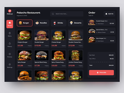 Point Of Sales Dashboard - POSFood admin animation burger cashier design food grocery minimalist motion graphics payment point of sales pos pos dashboard pos design product design restaurant tab ui ux web