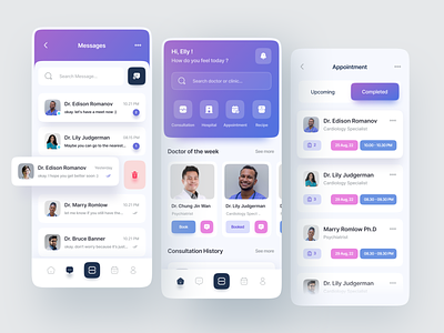 Medical Mobile App - Doctorin app appointment booking chat clean clinic consulting doctor doctor app healthcare healthcare app hospital medical app medical mobile app medicine mobile mobile app modern ui ux