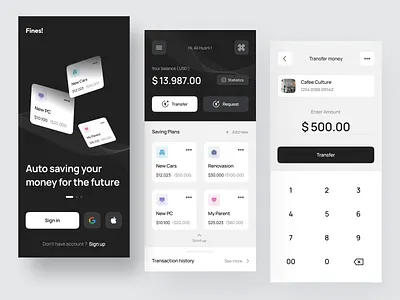 Finance Mobile App - Fines animation app bank banking finance mobile app finances financial app mobile mobile design money motion graphics onboarding pocket saving send transfer ui ux wallet wallet app