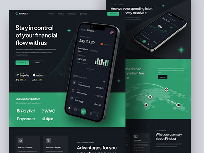 Finance Landing Page - Findust bank website banking clean darkmode digital wallet finance finance website fintech fintech homepage fintech landing page home page homepage landingpage app management app minimalist mobile banking wallet app web app web design website