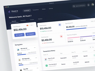 Finance Dashboard Design - Fincan.io analytics balance chart dashboard digital bank expenses finance dashboard financial fintech dashboard income manage finances product design saas statistics ui ux wallet app wallet dashboard web app web design