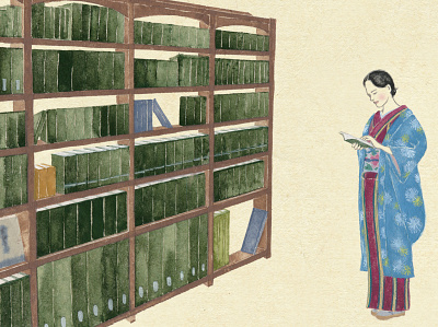 A female author in 1930 1930s illustration manga ukiyoe woodblockprint