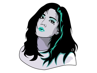 Teal Illustrator Portrait Art | Female Expression