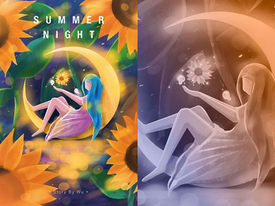 Summer Night Story children design flowers graphic design illustration motion graphics painting ux