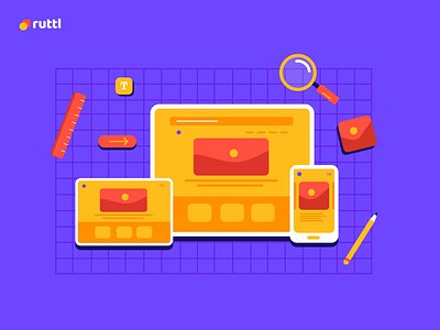 Why your website needs to be responsive ! brucira collaboration developer hiruttl illustration innovation mobile app mobile development purple red responsive review teamwork ui webdesign website yellow