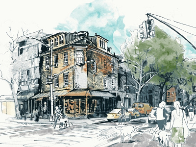 Greenwich Village greenwich new york illustration pencil sketch watercolor