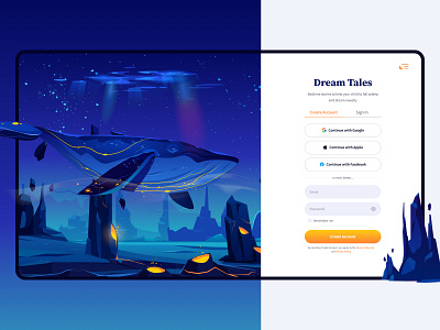 Dream Tales - Web Page | Daily UI Challenge - Sign Up daily ui dailyui 001 dailyui challenge desktop illustration login sign up tales ui ux web web design