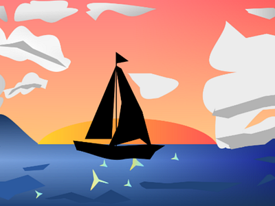 Boat towards sunset illustrations vector