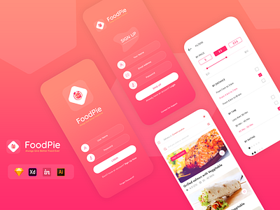 Food App adobe xd app app ui branding design flat food food app illustration mobile ui design ux vector