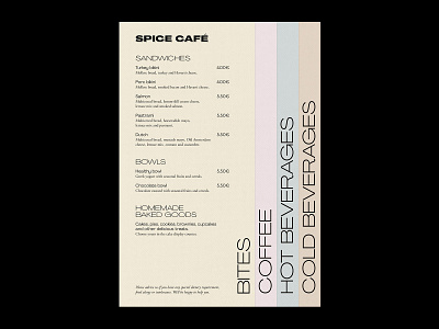 Visual Identity – Spice Café. branding coffee shop design graphic design illustration menu design restaurant branding typography