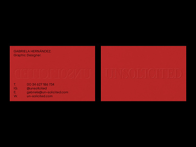 UNSOLICITED – Visual Identity – Business Cards. artwork branding business card design graphic design logo minimal neutral personalbranding red typography