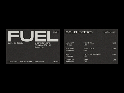 Fuel Bar – Visual Identity. black and white branding business card graphic design menu minimal monochrome restaurant branding typography