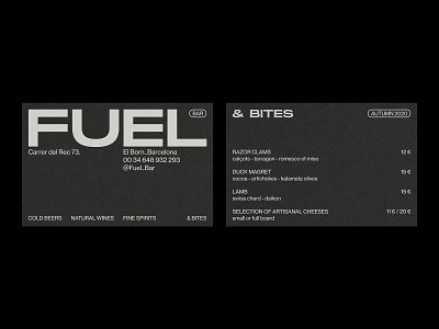 Fuel Bar – Visual Identity. branding business card contemporary design design geometric design graphic design logo menu design monochrome typography