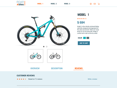 Model 1 (page of Roar Bikes shop project) bike bikes design shop ui ux website