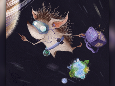 Hedgehog in the space atmosphere character characters concept design earth hedgehog illustration illustrations moon planet planets print printable researcher saturn space stars travel traveler