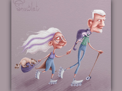 Happy oldies cats character character design characters design funny grandparents happy health healthy healthy lifestyle illustration illustrations life oldies pastel recreation skates style travel