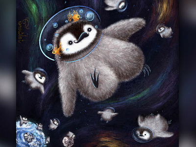 Space penguin 2d illustration animal animals atmosphere atmospheric birds brilliance character character design characters concept design earth illustration illustrations light penguin penguins radiance space