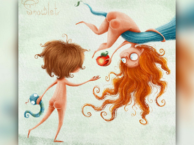 Adam and Eve 2d illustration apple booty character character design characters cozy cute design digital digital art fruits funny illustration illustrations procreate procreate art red hairs snake