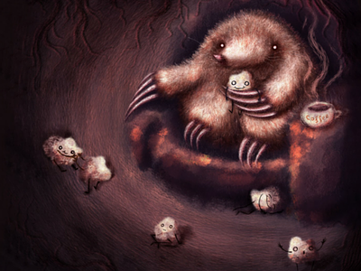 Mole and truffles 2d illustration animal atmosphere atmospheric character character design characters coffee cozy dark design home illustration illustrations light mushrooms night self isolation stay home warm