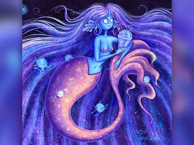 Space Mermaid with Bubble tea atmosphere board game art branding card game character character design characters cosmo food game art graphic design illustration illustrations magical mermaid mermay relax space tapioca tea
