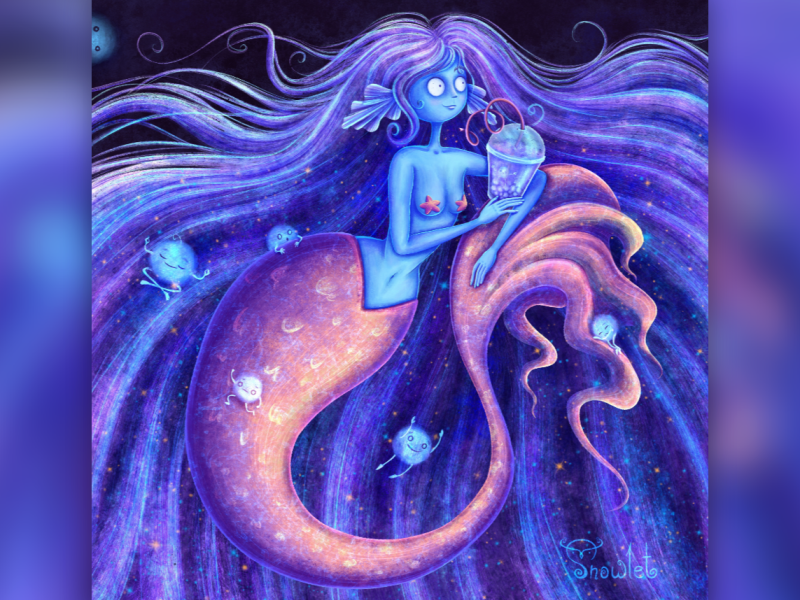 Space Mermaid with Bubble tea by Anna Snowlet on Dribbble