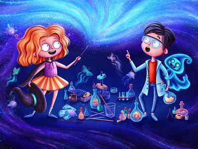 Science or Magic? atmosphere board game branding character character design characters child game fairy game art graphic design illustration illustrations kids illustration magic magical packaging packaging illustration science science game scientific experiments