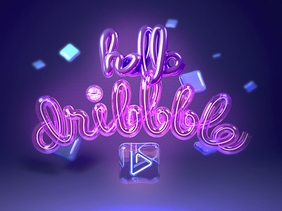 Hello Dribble 3d blender dribbble hello illustration neon texture typogaphy