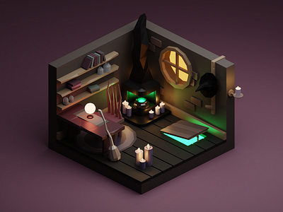 Witch's Room 3d blender halloween illustration isometric low poly miniature