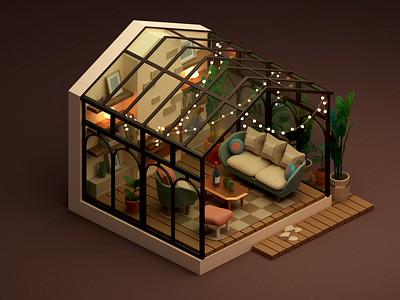 Small Conservatory 3d blender conservatory illustration interior isometric low poly miniature room