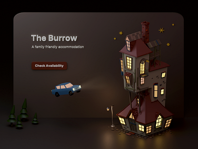 The Burrow 3d accommodation blender exterior harry potter house illustration isometric low poly miniature ron weasley the burrow ui web website