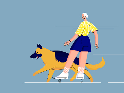 mate cartoon cartoon character character design dog girl girl character illustration pets shepherd skateboard sport vector vector art vector illustration