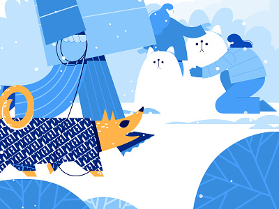 dog cat and snow cat design dog illustration snowman vector vector art vector illustration winter